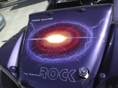 VW Buggy, 1971 für Salzburger Strongman Franz Müllner, Oldtimer-Restauration, Airbrush Lackierung im Kfz-Fachbetrieb Preussler in Radstadt, Österreich